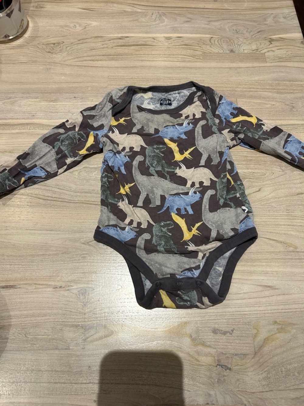 Long-Sleeve Dinosaur Print One-Piece Bodysuit - Brown/Multicolor